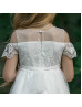 Cold Shoulder Ivory Lace Tulle Short Flower Girl Dress